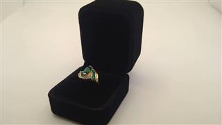 Emerald Lady's Stone & Diamond Ring 10 Diamonds .18 Carat T.W. 10K Yellow Gold